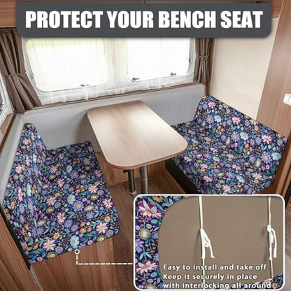 Boho Abstract Floral Pattern RV Dinette Cushion Covers Stretch Sofa Seat Slipcovers Replacement Camper Cushions Cover for RV Camper 2Pcs Backrest & Bench Cover, 2 Sets - color: Boho Abstract Floral