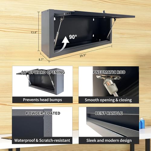 JZD Small Metal Wall Mounted Storage Garage Cabinet with Flip Up Door, Black & Grey - size: M-01
