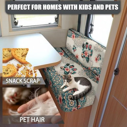 SEANATIVE RV Dinette Cushion Covers Couch Cushion Slipcovers Stretch Camper Cushions Cover Replacement Sofa Slipover for Travel Trailer Boho Dogs Paw Couch Backrest Cover & Bench Cover - color: Boho Dogs Paw