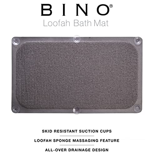 BINO | Loofah Non-Slip Bath Mat for Tub - Grey | Spa-Inspired Comfort, Quick-Drying, Secure Suction Cups | Exfoliating Shower Mat for a Luxurious and Safe Bathing Experience - color: Grey