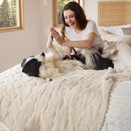 Bedsure Dog Blankets for Large Dogs Washable - Fluffy Fuzzy Cat Puppy Blanket for Couch with Premium 300GSM Coral Fleece Soft for Pet Kitten Doggy, White, 50x60IN - color: White Heart, size: XL(50x60")