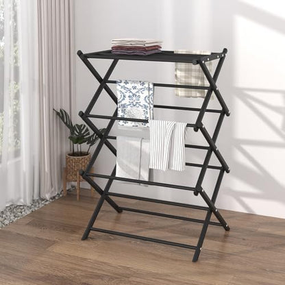 Household Indoor Folding Clothes Drying Rack, Dry Laundry and Hang Clothes,Towel Rack (Black) - color: Black