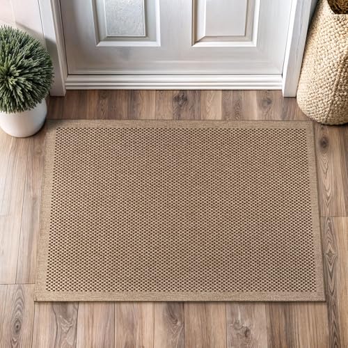 CAMILSON Easy Jute Rug 2x3, Indoor Outdoor Natural Color Fiber Area Rugs for Living Room and Kitchen Rug, Sisal Boho Woven Design, Easy-Cleaning, Washable Outside Carpet Alfombras (2 x 3) - color: Checkered/Natural, size: 2' x 3' (Rectangular)