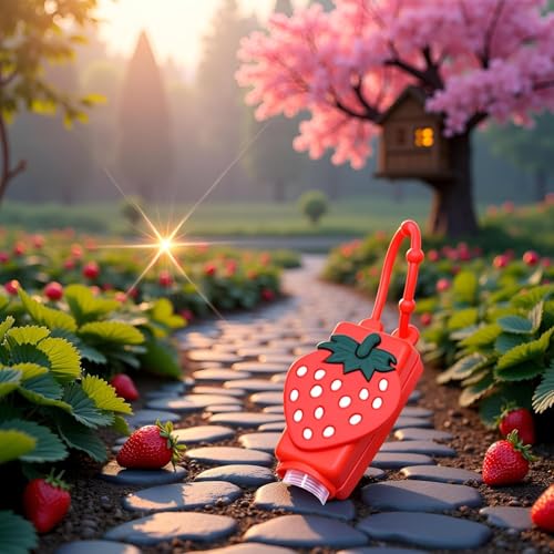 Strawberry Empty Travel Hand Sanitizer Bottle, Silicone Sleeve Refillable Empty Squeeze Leakproof Flip Cap Keychain, Hand Soap Holder Cosmetic Containers, Refillable Portable Travel Containers