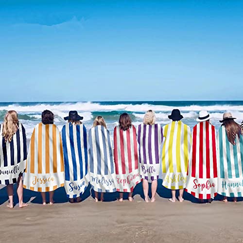 MeMoShe Personalized Beach Towel with Name Custom Microfiber Kids Beach Towels Sand Free Quick Dry Pool Towel Blanket Stripes Print Beach Towels for Adults 30x60 Inch-Light Purple - color: Light Purple 2