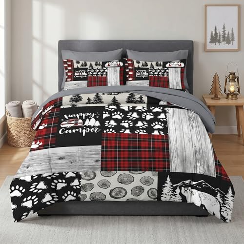 Nesker 5 Pcs Comforter Set Twin Size, Vintage Woodland Bear Bedding Set for Kids and Adults, Hunting Wildlife Cabin Bed Sheet Sets with Fitted Sheet Pillowcase & Sham - color: Camper, size: Twin