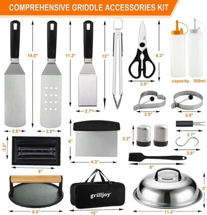 Grilljoy 38pcs Professional Griddle Accessories Kit for Blackstone, with Smash Burger Press, Extra Thick Grill Spatula, Turner, Flipper - Flat Top Grill Tools Kit for Outdoor BBQ Teppanyaki