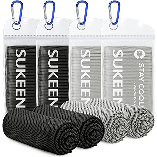 Sukeen Cooling Towel for Neck and Face (40"x12"), Microfiber Bulk Cooling Towels for Athletes Cooling Neck Wraps Instant Cooling Towels for Yoga,Gym,Golf,Running,Fitness and Workout - color: Black/Black/Grey/Grey