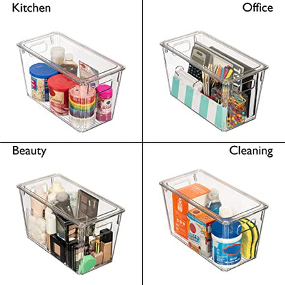 ClearSpace Modern Plastic Storage Bins with Lids Perfect Kitchen Organization or Pantry Fridge Organizer, 8 Pack, Transparent, Rectangular, 12.5" x 6" x 7", 9L Capacity, 8 Compartments - size: 8 Pack