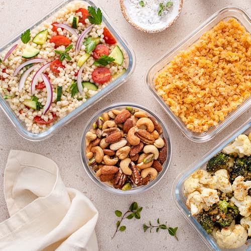 Freshware Glass Storage Containers with Lids, 24 Pieces, 12 Containers with 12 Lids, Glass Meal Prep Container for Lunch, Food Storage Containers, Leak Proof, Freezer Safe, Grey