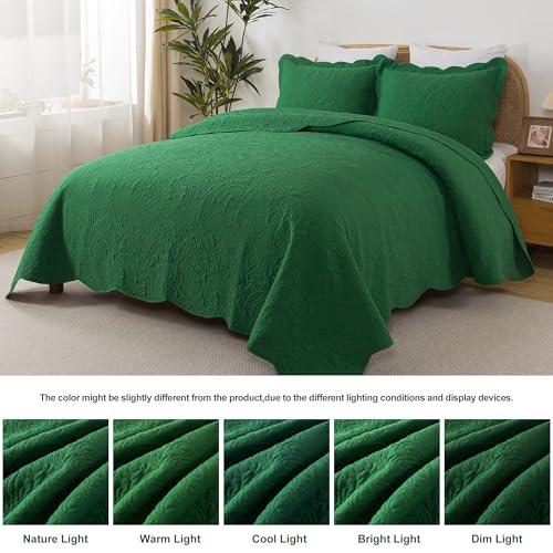HoneiLife Queen Size Quilt Sets - 3 Piece Queen Quilt Bedding Set Microfiber Quilt Set Lightweight Bedspreads Reversible Coverlets Retro Bed Cover Floral Bedding Set All Season Quilts-Green - color: Green, size: Queen/Full-90"x96"