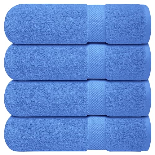 Infinitee Xclusives Luxury 100% Ring-Spun Cotton Bath Towels Set of 4 (27x54 inches) – Soft, Absorbent & Quick-Drying Towels for Bathroom, Gym, Spa & Hotel Use (Eloquent Blue, Bath Towels) - color: Eloquent Blue, size: Bath Towels - 4 Pack