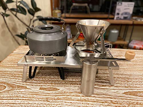 CAMPINGMOON Solo Camping Table Small Tabletop Heat Shield Windshield Stainless Steel Lightweight Compact with Storage Bag for ST-310 Alcohol Stove SK-310CP (Silver-JP) - color: Silver-JP