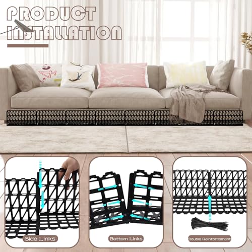 12 Pcs Under Couch Blocker for Bed Adjustable Furniture Plastic Under Bed Blocker with 30 Ties Black Couch Barriers for Dogs Pets Cats (Style 2) - color: Style 2