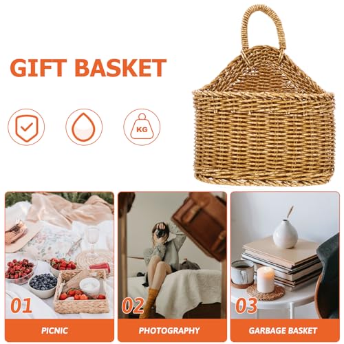 Cabilock Small Wall Hanging Basket | Boho Plastic Woven Kitchen Organizer | Compact 7.5 x 7.5 x 9.25 in size for small fruit, garlic, keys, or faux flowers