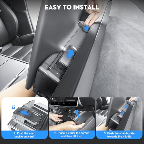 Under Screen Storage Organizer for 2026 New Model Y Juniper,[Retractable & Tool-Free] Under Screen Storage Box with Behind Screen Tissue Holder Compatible with Tesla 2025-2026 Model Y Juniper - size: 2025-2026 Model Y Juniper & 2024-2025 Model 3