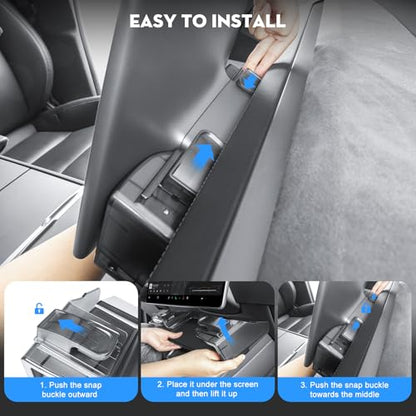Under Screen Storage Organizer for 2026 New Model Y Juniper,[Retractable & Tool-Free] Under Screen Storage Box with Behind Screen Tissue Holder Compatible with Tesla 2025-2026 Model Y Juniper - size: 2025-2026 Model Y Juniper & 2024-2025 Model 3