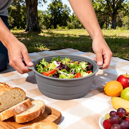 Collapsible Silicone Mixing Bowl, Food-Grade Foldable Travel Container, Large Collapsible Bowls for Camping Outdoor Hiking Storage Mixing, Grey (pot QY104) - color: grey-QY104