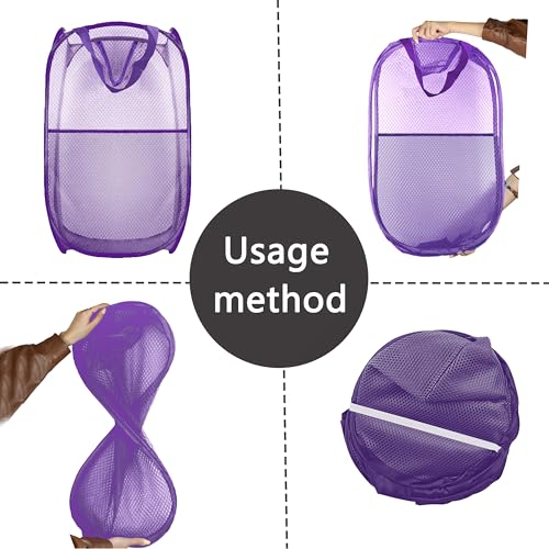 Collapsible Pop Up Laundry Hamper, Extra Large Mesh Foldable Laundry Basket Bag, 28" x 16" x 16", 2 Pack (Black + Purple) - color: 2P Black+Purple