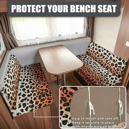 Brown Leopard Gradient Print 2Pcs RV Dinette Cushion Covers Camper Cushion Stretch Slipcover Furniture Protector for RV Camper Sofa Backrest & Bench Covers, 2Set - color: Brown Leopard Gradient