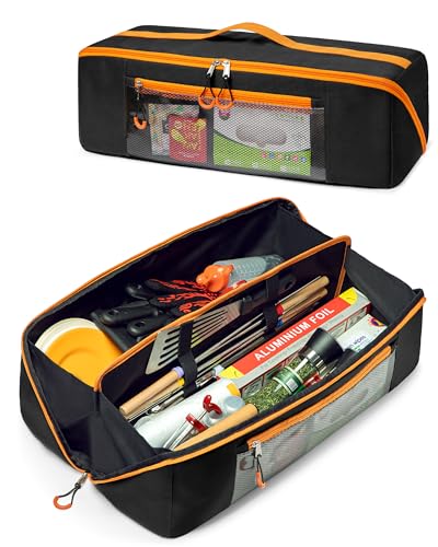 Marscamd 22” Grill Tool Storage Bag with Dual Inner Compartments, Wide-open Grill Utensil Storage Bag for Grill, Griddle and Barbecue Tools, Black (No Accessories) - color: Black