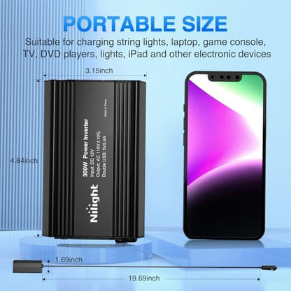 Nilight 300W Power Inverter 12V DC to 110V AC Car Charger Converter with 5.4A Dual USB Ports and 2 AC Outlets for Phones Tablets Laptop Computer Game Console Kindle iPad DVD Players Black - color: 300W USB*2 110V Outlet*2