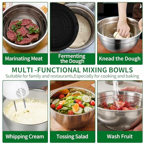 WEPSEN Mixing Bowls Set, 25PCS Stainless Steel Mixing Bowl with Lid Set, Large Nesting Bowls 7, 4.5, 3,2, 1.5QT, Measuring Cups and Spoons Baking Utensils Metal Bowl for Kitchen Prep - color: Black Bowls Set