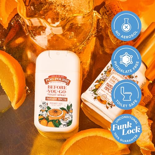 Poo-Pourri Before-You-Go Pocket Toilet Spray, Travel Essentials, Mandarin Mimosa, 1 Fl Oz, Up to 50 Uses, On-The-Go Bathroom Odor Deodorizer with Essential Oils, TSA Approved Size - size: 1 Ounce (Pack of 1), style: Mandarin Mimosa