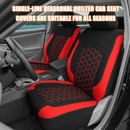 Car Seat Cover Full Sets, Polyester Foam Breathable Waterproof Vehicle Split Front Rear Seat Protectors, Automotive Interior Chair Cushion Pad, Universal for SUV RV Truck (Red) - color: Red