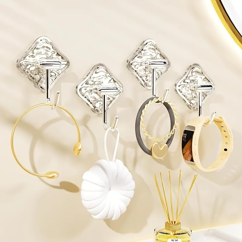 4pcs Transparent Non Drilling Wall Hook - Multi Purpose, Anti Slip and Non Marking Adhesive Hook, Suitable for Kitchen, Bathroom, Bedroom Decoration, Practical Hook, Utility Hooks
