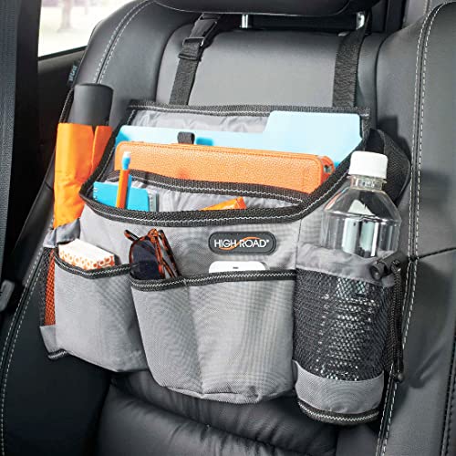 High Road SwingAway Front Seat Car Organizer for Daily Driving Essentials with Side Bottle and Cup Holders - color: Gray
