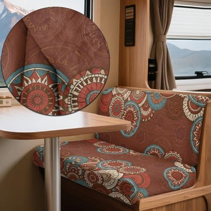 Boho Mandala Print 2 Pcs RV Dinette Cushion Covers Scratch-Resistant Camper Cushion Slipcover Fuzzy Sofa Furniture Protector Include 1 Backrest Covers and 1 Bench Covers - color: Boho Mandala