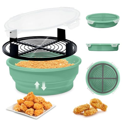 FJNATINH Collapsible Batter Bowl - Mess Free Better Breader Shaker Bowl with Lid Breading Shaker Container - Great for Fried Fish, Fried Chicken, Onion Rings, Wings,No Leak,Easy to Store,Mint Green - color: Mint Green
