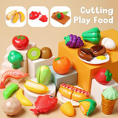 CUTE STONE Toy Kitchen Accessories Set, Play Food Sets for Kids Kitchen, Kids Cooking Sets with Play Pots and Pans, Utensils Cookware Toys, Toddler Kitchen Playset, Play Kitchen Toy for Girls Boys - style: Pink Cooking Set