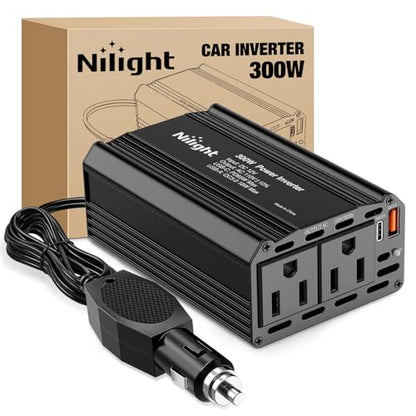 Nilight 300W Power Inverter 12V DC to 110V AC Car Converter with PD 65W USB C & QC3.0 for Phones Tablets Laptop Computer Game Console Kindle iPad DVD Players Black - color: 300W USB+PD 110V Outlet*2