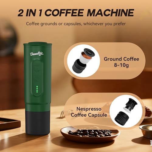 H02PRO Travel Coffee Maker, Portable Espresso Machine for Camping, 20 Bar Mini Coffee Maker Compatible with NS Capsule & Ground Coffee, Battery Operated Self-heating, Ideal FathersDay Gifts - color: Forest Green