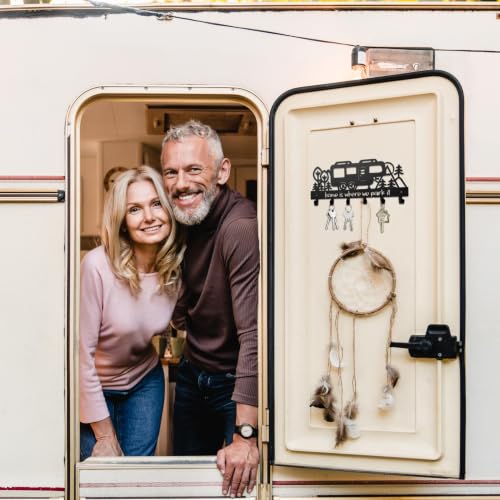 Metal Camper Key Holder with 6 Hooks, 11.2 x 4.7 inches Camper RV Decor Rack Hanger, Camper Decorations and Accessories for Inside, Camper Storage and Organization