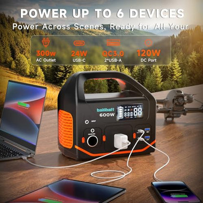 BailiBatt 300W Portable Power Station, 266Wh Solar Generator with 7 Outputs & Dual USB-C PD (24W+18W), 110V Pure Sine Wave AC, 6.5lb Lightweight Battery Backup for Camping, CPAP RV Home Blackout - color: White