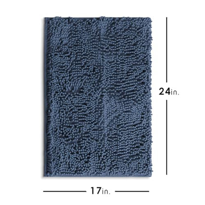 Hearth & Harbor Bathroom Rugs, Chenille Bath Mat - Machine Washable Bath Mats for Bathroom Non-Slip Backing Rubber, Quick Dry Bathroom Mat - color: Navy Blue, style: 17 x 24