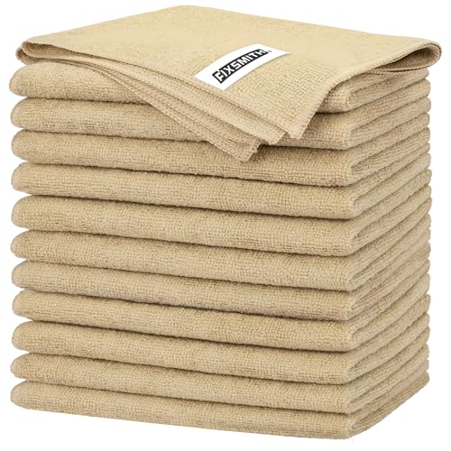 FIXSMITH Beige Microfiber Cleaning Cloth -Pack of 12, Highly Absorbent Cleaning Rags, 16"X12" All Purpose Cleaning Towels for Housekeeping, Kitchen, Car, Lint Free and Reusable Microfiber Towels - color: Beige, size: 12pk