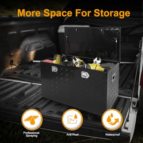Black 44 Inch Truck Chest Tool box Heavy Duty Aluminum Stripes Plated Pick Up Truck Bed Box Waterproof RV Trailer Toolbox Storage with Side Handle and Lock Keys –44"x24"x24" - color: Black, size: 44"x24"x24"