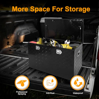 Black 44 Inch Truck Chest Tool box Heavy Duty Aluminum Stripes Plated Pick Up Truck Bed Box Waterproof RV Trailer Toolbox Storage with Side Handle and Lock Keys –44"x24"x24" - color: Black, size: 44"x24"x24"