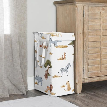 Sweet Jojo Designs Jungle Animals Boy Girl Unisex Gender Neutral Laundry Hamper Foldable Dirty Clothes Basket with Handles Baby Nursery Kids Bedroom Teen Bathroom Wildlife Safari Elephant Giraffe Lion - color: Jungle Animals