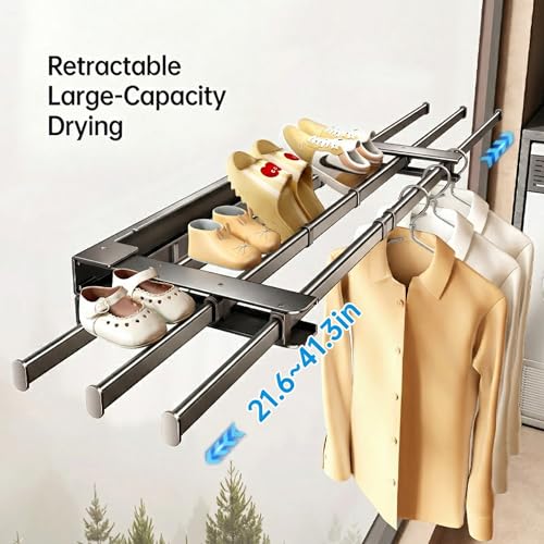 Clothes Drying Rack Foldable,Pool Towel Rack Outdoor | 41" Aluminum Wall Mount Retractable with 5 Hook