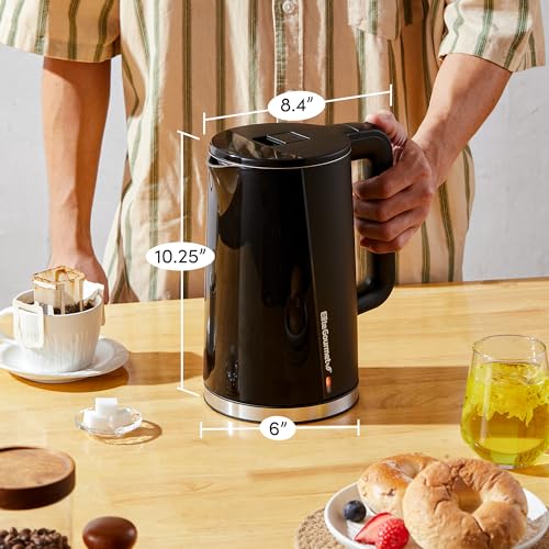 Elite Gourmet 1.7L Cool-Touch 1500W Fast Boil Electric Kettle, Fully Stainless Steel Lid & Interior BPA Free, Double Wall, Auto Shut-Off, Black - size: 1.8 Quarts
