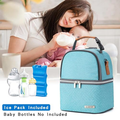 Breastmilk Cooler Bag with Ice Pack Fits 6 Baby Bottles up to 9 Ounce, Breast Milk Pump Cooler Bag with Shoulder Strap for Nursing Mom Daycare, Work, Travel- Lake Green - color: Green