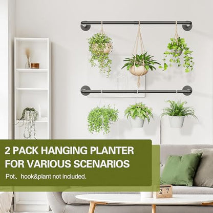Galood 2Pc Hanging Planters for Indoor Plants Plant Hanger Indoor Hanging Plant Holder Black Metal Rod(Pot/Chain/Plant not Included - size: 36.2in*2