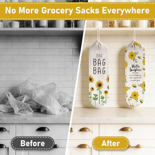2Pcs Sunflower Plastic Bag Holder for Kitchen Essentials, Reusable Hanging Grocery Bag Organizer, Sunflower Gifts for Women, Washable Large Grocery Trash Bags Storage Dispenser - style: Sunflower