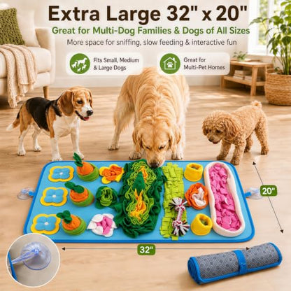 Snuffle Mat for Dogs – Extra Large 32'' x 20'', Washable Slow Feeder Dog Toy, Durable Interactive Dog Puzzle for Mental Stimulation & Nosework Training, with Anti-Slip Suction Cups - color: Blue-Pink