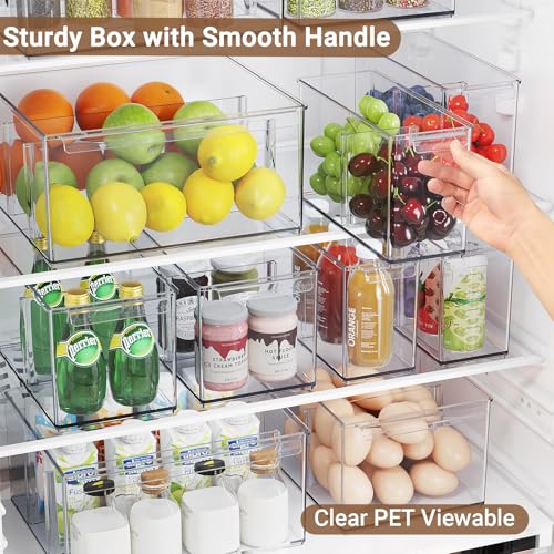 Clear Plastic Storage Bins with Dividers for Fridge Pantry Organizers and Storage Containers, 3 Pack Acrylic Stackable Sturdy Storage Boxes for Home Edit and Cabinet Organizers C6-1 - style: 2 Small +1 Large